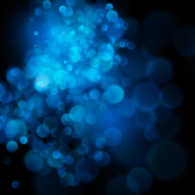 Vector abstract defocused circular blue bokeh on dark background.