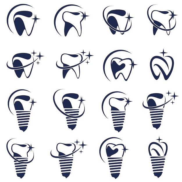 Collezione di icone dentali astratte per clinica odontoiatrica