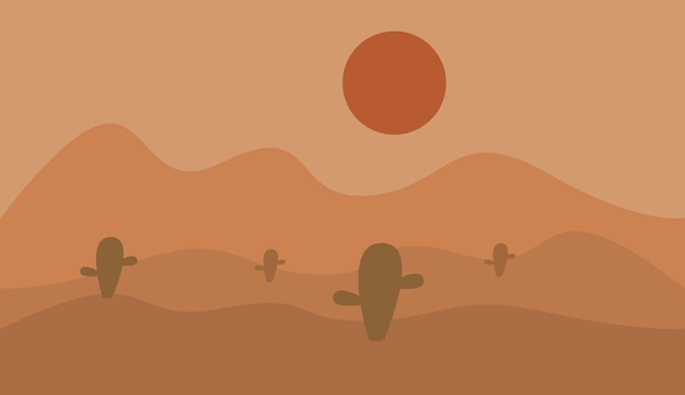 Abstract desert background with sun and cactus