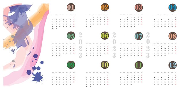 Modello di calendario 2023 di disegno astratto