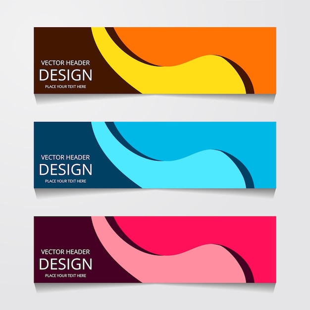 Abstract design banner web template with three different color layout header templates modern vector illustration