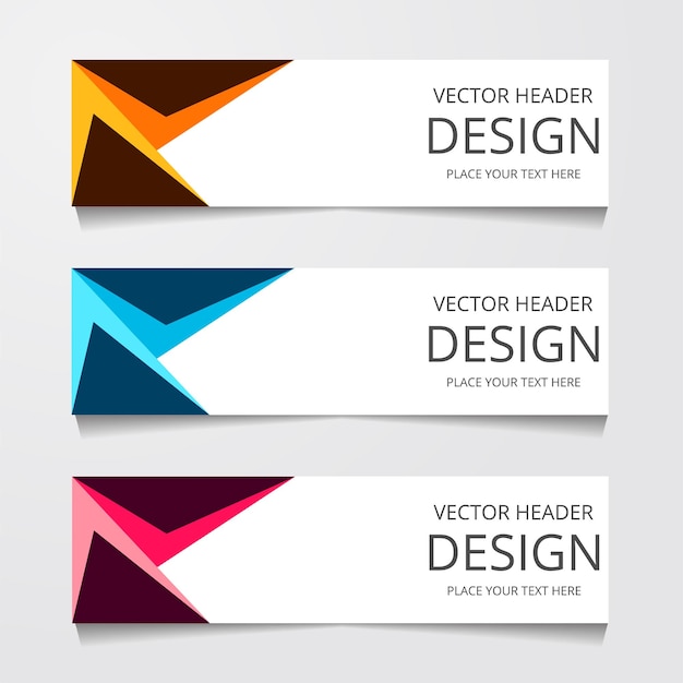 Abstract design banner web template with three different color layout header templates modern vector illustration