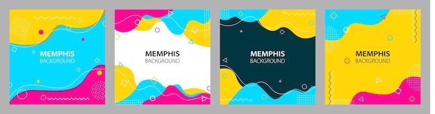 Disegno astratto di sfondo colorato di memphis. modello quadrato alla moda.