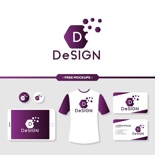 Vettore logo design astratto branding con mockup di cancelleria