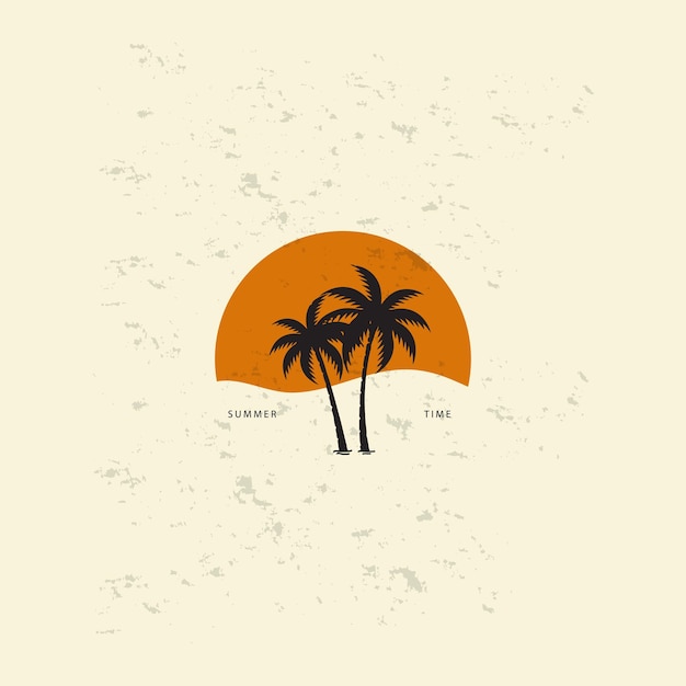 Abstract design summer logo template with palm trees. Modern minimal linear badge and emblem set for