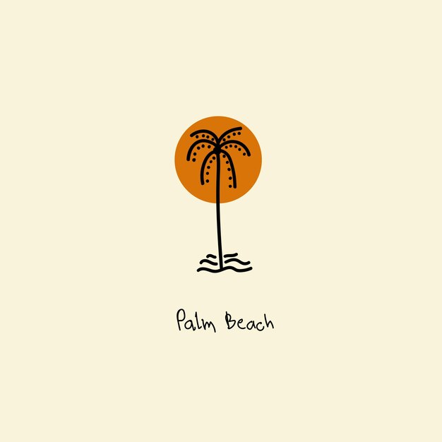 Abstract design summer logo template with palm trees. Modern minimal linear badge and emblem set for