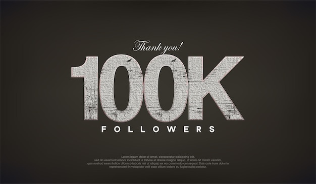 추상적인 디자인은 포스터 배너 축하 인사말을 위한 회색 프리미엄 벡터로 100,000명의 추종자들에게 감사합니다