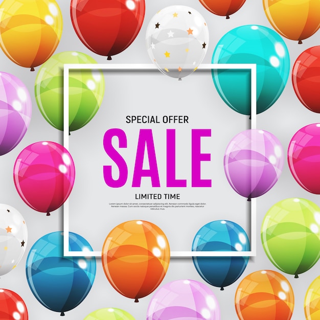 Vector abstract designs sale banner template with balloons