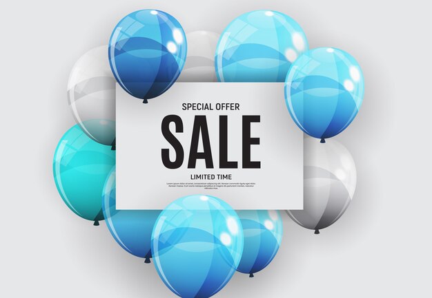 Vector abstract designs sale banner template with balloons.