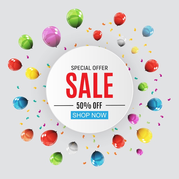 Abstract Designs Sale Banner with Balloons. Illustration