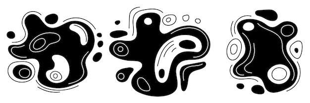 Abstract designs and shapes black elements on white background