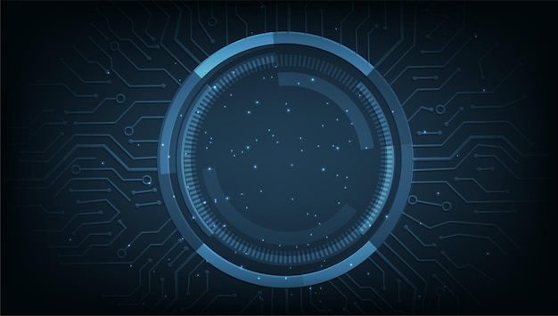 Abstract digitaal elektrisch circuit cirkel achtergrond Afbeelding elektrisch circuit op donkerblauwe achtergrond