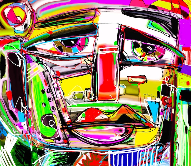 Abstract digitaal schilderen portret van een trieste man kleurrijke hedendaagse moderne kunst compositie