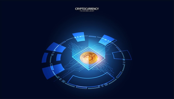 Vector abstract digital bitcoin finance in the online world internet, transactions in online systems on the background.