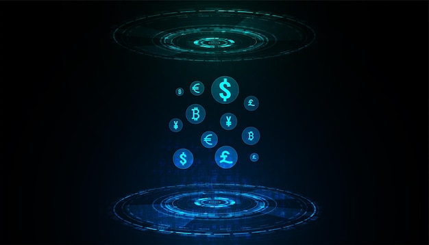 Abstract digital circle hologram money transfer defi decentralized finance blockchain cryptocurrency