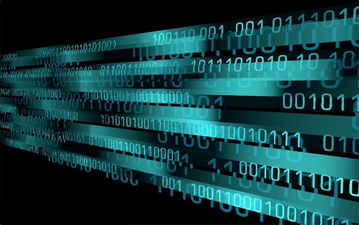 Vector abstract digital d blue background information code flow data analysis concept modern grid mesh scap...