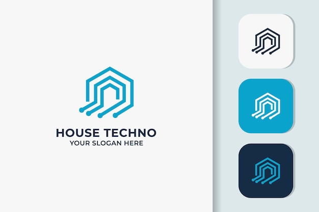 Casa digitale astratta con design del logo del circuito a punti