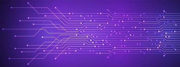 Abstract digital technology background, purple circuit board pattern, microchip, power line