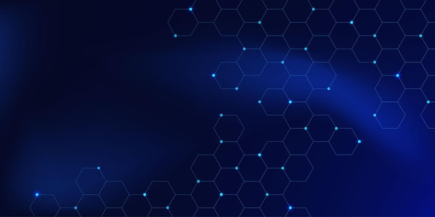 Abstract digital technology with hexagon pattern and glowing points on gradient blue color