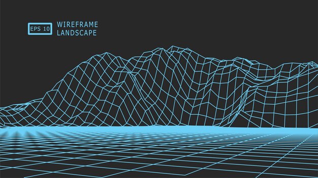 Abstract digital vector landscape background Wireframe terrain polygon landscape design EPS 10 Blue grid