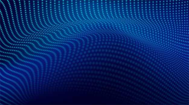 抽象。デジタル波状点線の濃い青の背景。技術コンセプト