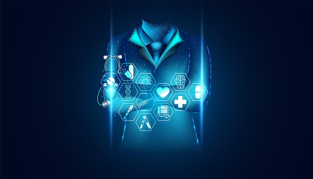 Abstract doctor digitaal en hologram interface concept medische gegevensanalyse