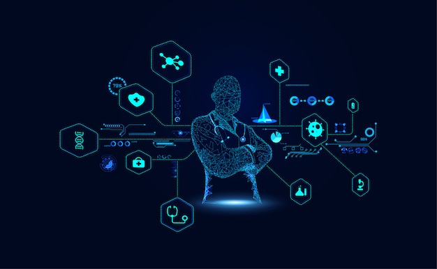 Abstract doctor wireframe digitale en hologram interface