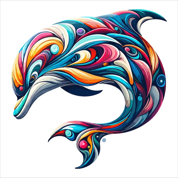 Abstract Dolfijn kleurrijke verven gekleurde tekening vector illustratie op witte achtergrond