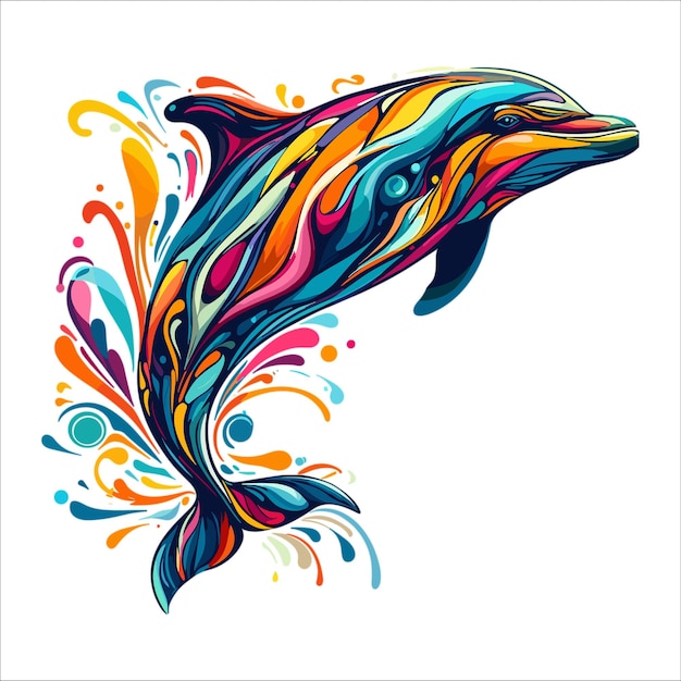 Абстракт Дельфин многоцветные краски цветные рисунки векторная иллюстрация на белом фоне