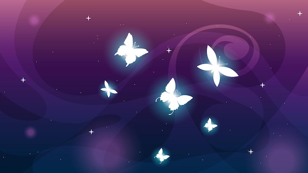 Abstract Donkere achtergrond met vlinders Insecten gloeien Licht schijnen Flitsen Vector Design Style