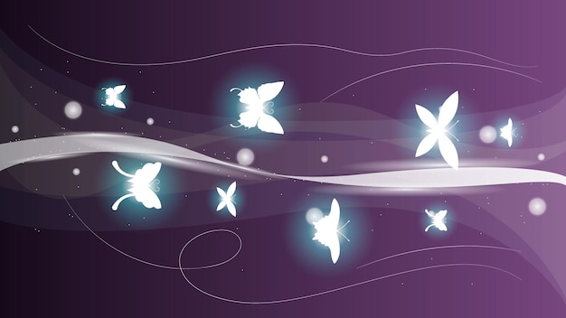 Abstract Donkere achtergrond met vlinders Insecten gloeien Licht schijnen Flitsen Vector Design Style