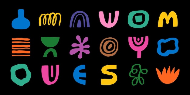 Elementi colorati con doodle astratti per la stampa del design del modello del logo del poster set di forme vettoriali moderne