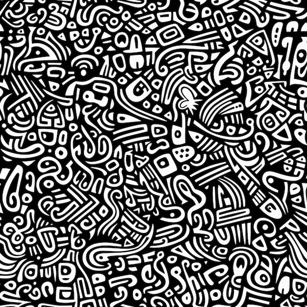 Abstract doodle graffiti background seamless pattern black and white