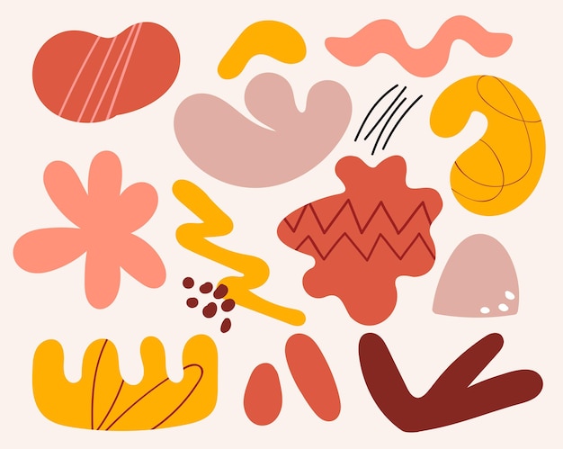 Abstract doodle hand drawn various shapes doodle objects sketchy autumn color background