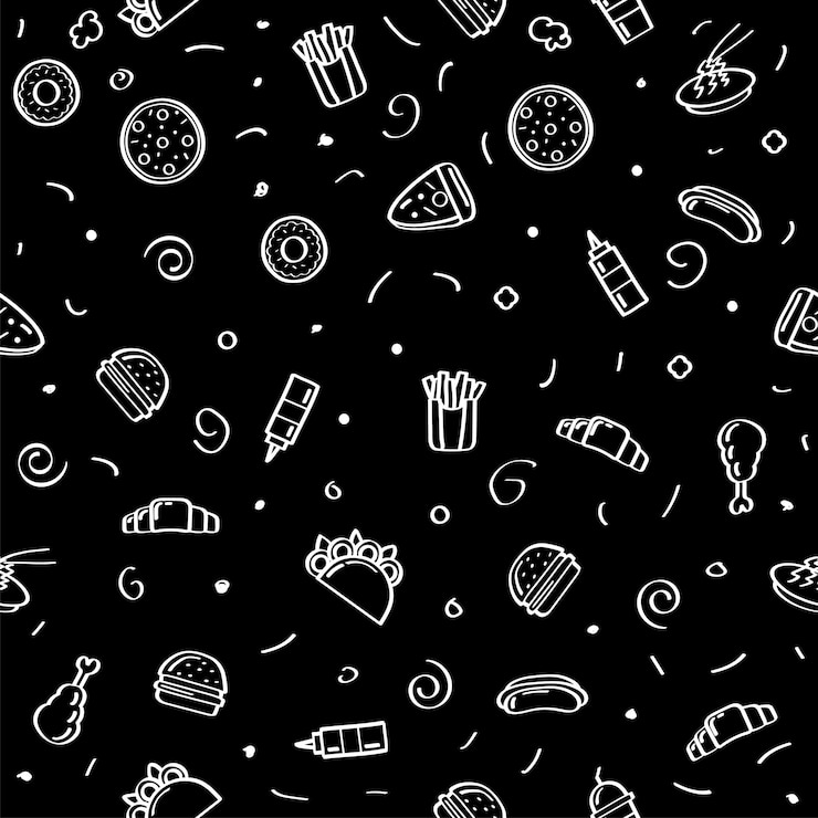 Vector abstract doodle seamless pattern hand drawn fast food elements vector design style background