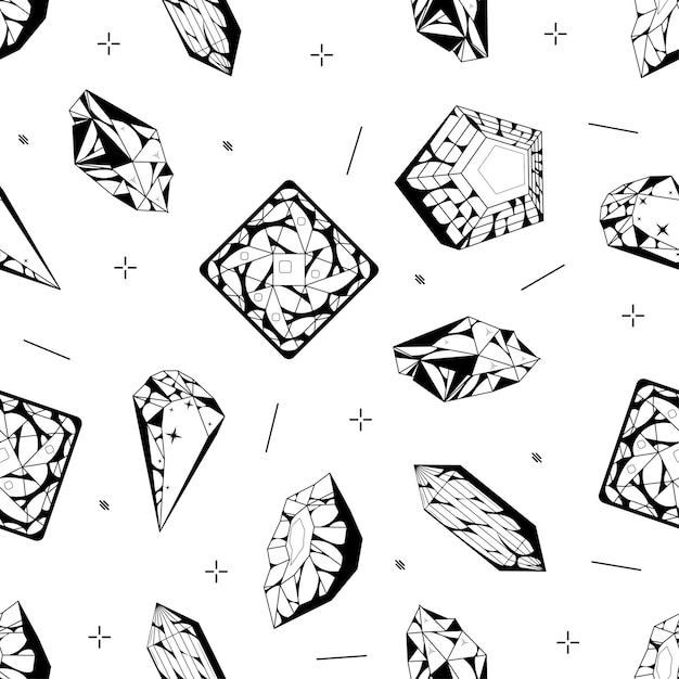 Astratto doodle seamless pattern gioielli diamanti gemme sfondo decorazione vettore stile design