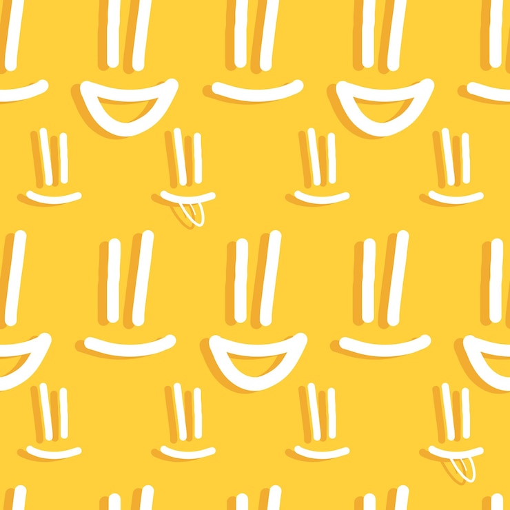 Vector abstract doodle seamless pattern with smile emoji vector fabric print on yellow background