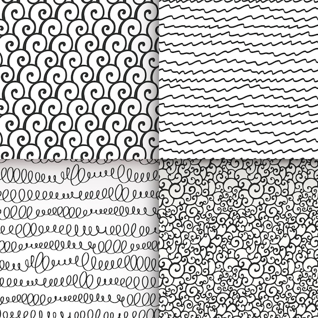 Vector abstract doodle seamless patterns set