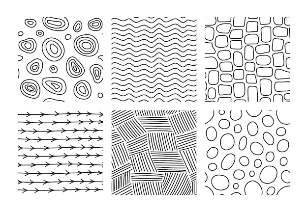 Vector abstract doodle seamless patterns set