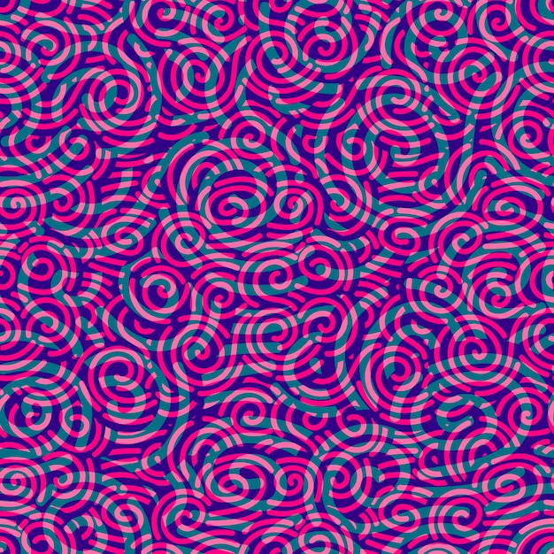 Abstract doodle thin line wavy seamless pattern. Curly linear messy background.