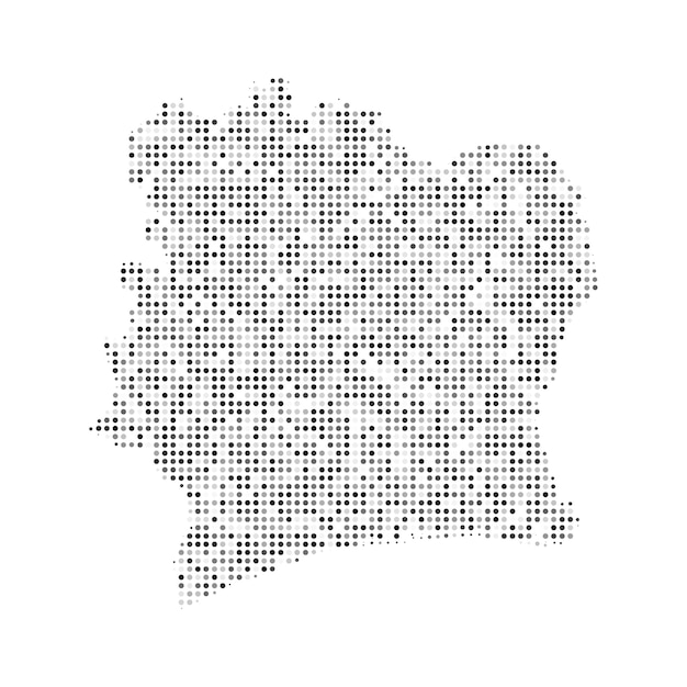 Abstract dotted black and white halftone effect vector map of Ivory Coast Country map digital dotted design vector illustration