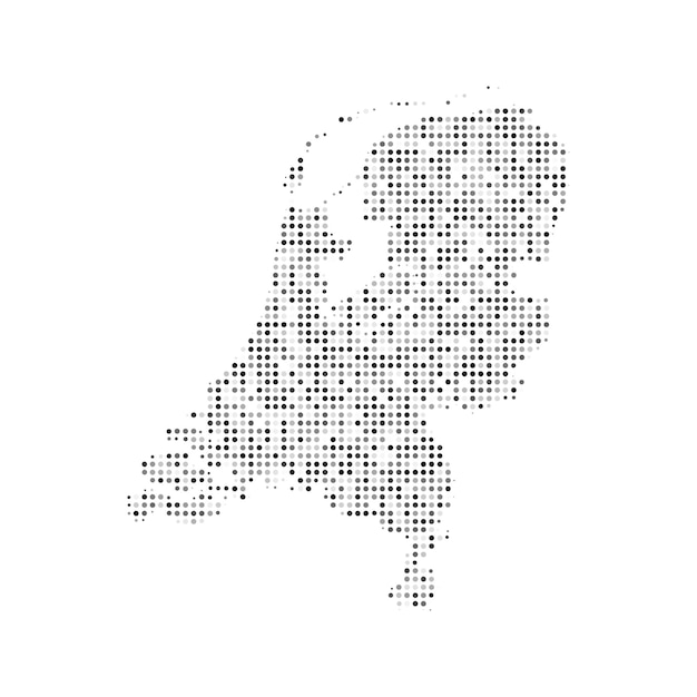 Abstract dotted black and white halftone effect vector map of Netherlands Country map digital dotted design vector illustration