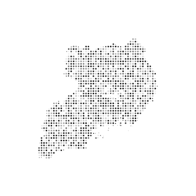 Абстрактная пунктирная черно-белая векторная карта полутонового эффекта карты Уганды Карта страны цифровая пунктирная векторная иллюстрация дизайна