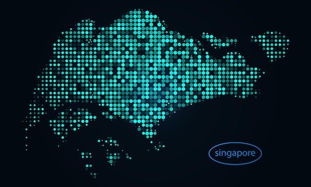 Mezzitoni punteggiati astratti su sfondo scuro con mappa di singapore