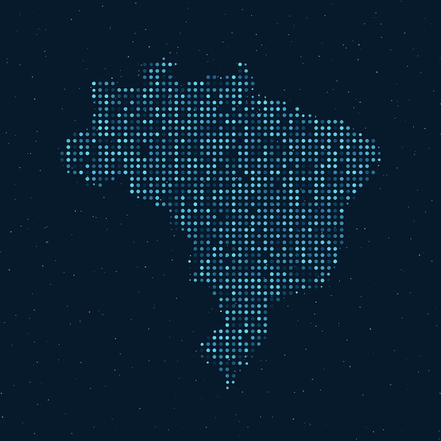 Abstract Dotted Halftone with starry effect in dark Blue background with map of Brazil Digital dotted technology design sphere and structure vector illustration