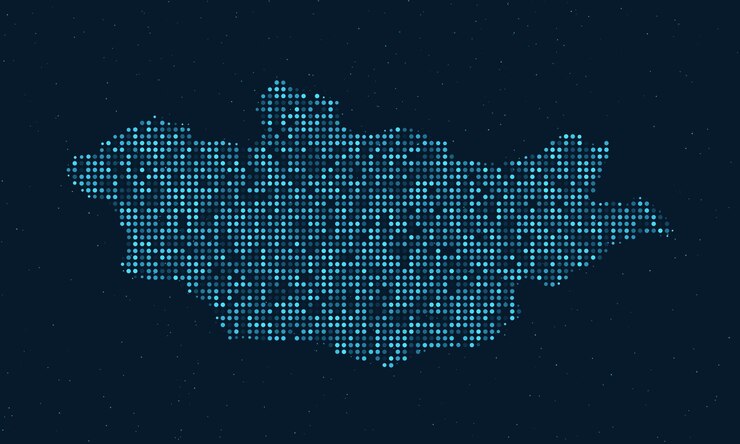 Вектор абстрактный пунктирный полутон со звездным эффектом на темно-синем фоне с картой монголии