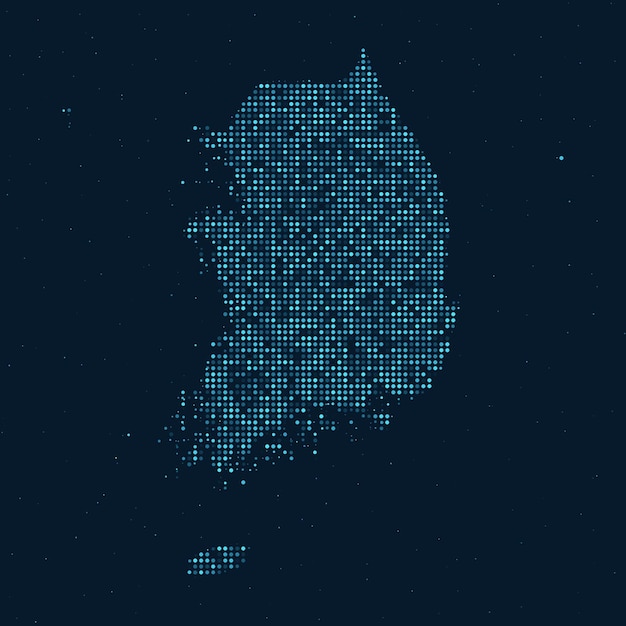 Mezzitoni punteggiati astratti con effetto stellato su sfondo blu scuro con mappa della corea del sud