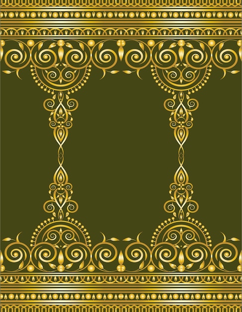 Vector abstract double golden elegant floral ornament border frame design vector on olive green color