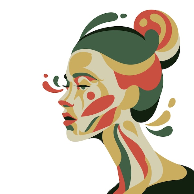 Vector abstract drawing of a girl with splashes of paint