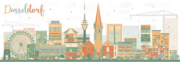 Orizzonte astratto di dusseldorf con edifici di colore. illustrazione di vettore. viaggi d'affari e concetto di turismo con architettura storica. immagine per presentazione banner cartellone e sito web.